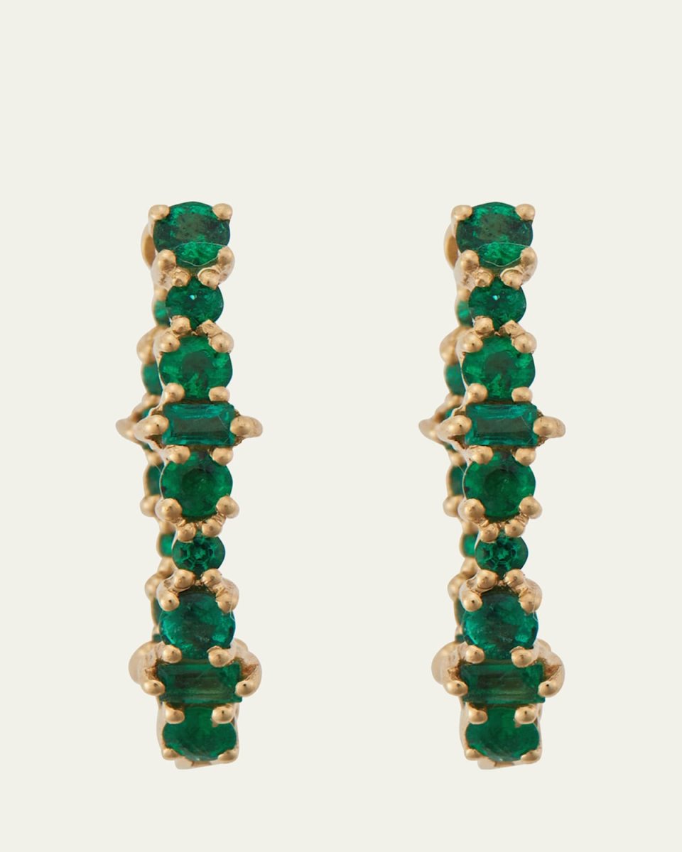Emerald Inside Out Hoop Earrings in 18K Yellow Gold